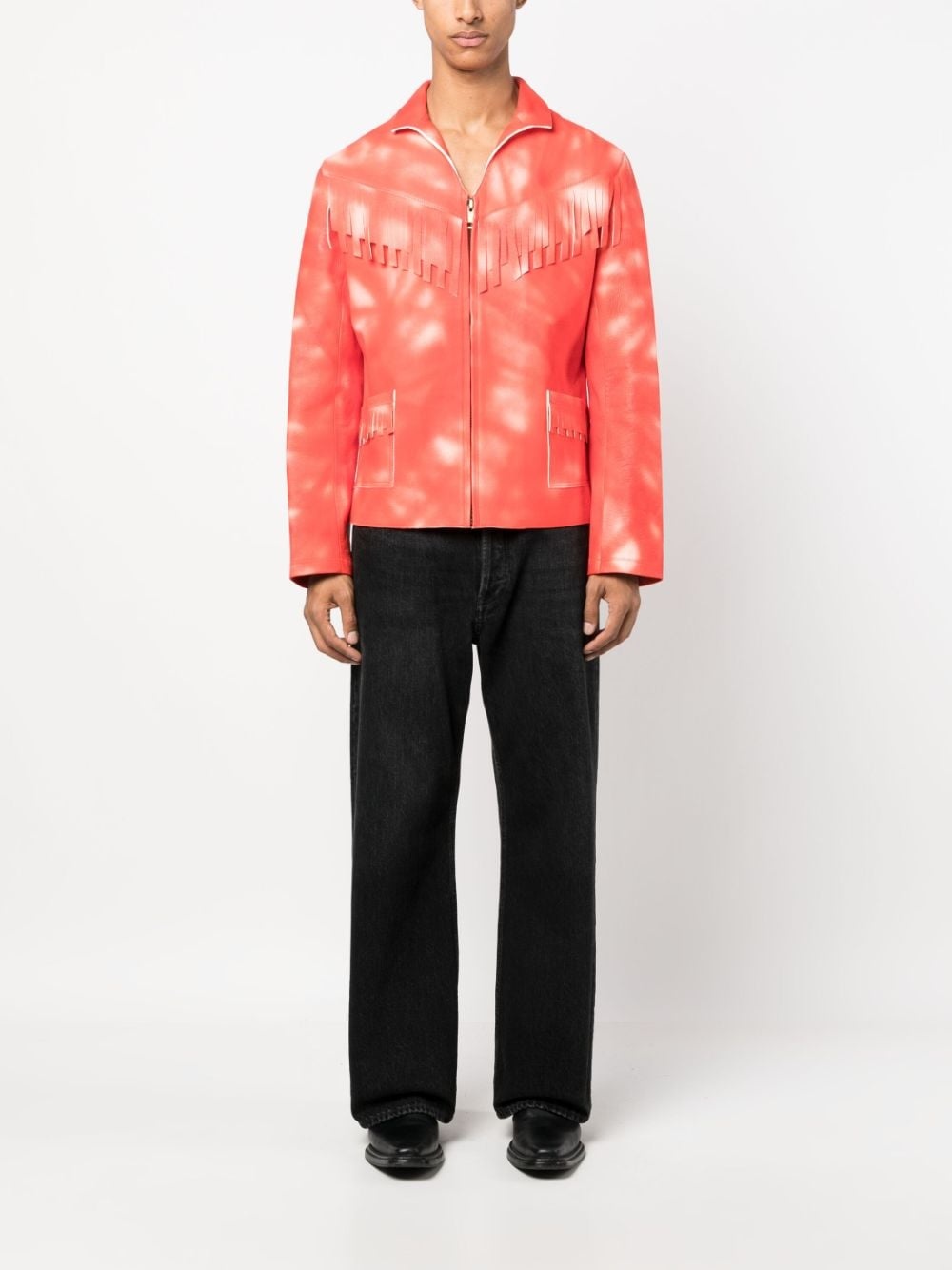 tie dye-print leather jacket - 3