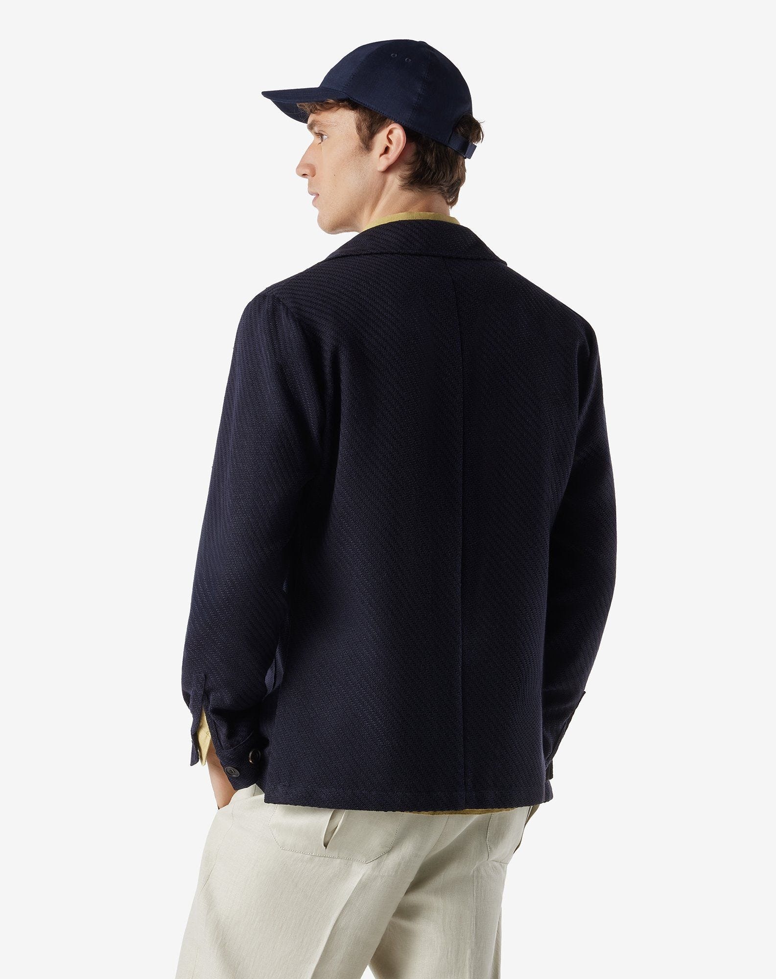 Navy blue linen and silk jersey jacket - 3