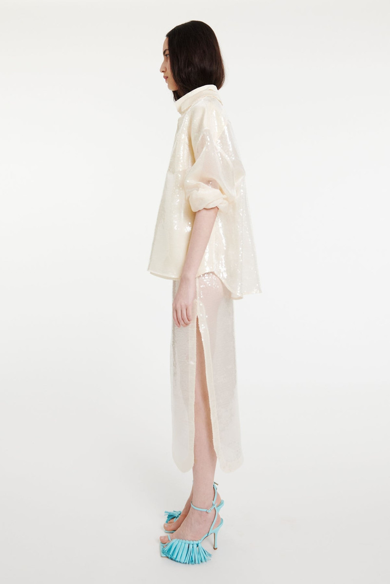 A.W.A.K.E. MODE SEQUINED DOUBLE TROMPE-L’OEIL SHIRT IVORY outlook