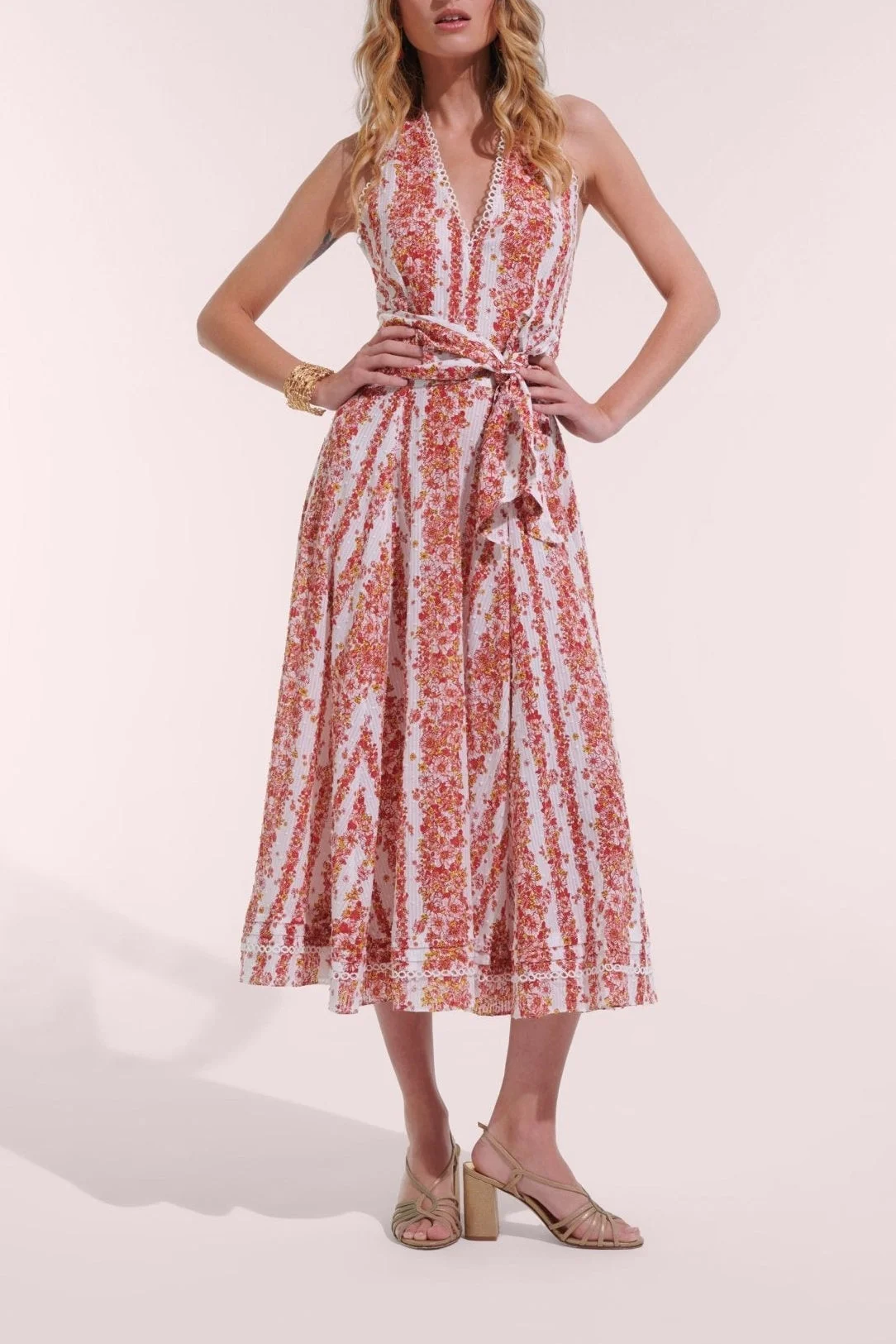 Long Dress Beth - Pink Waves Flowers - 1