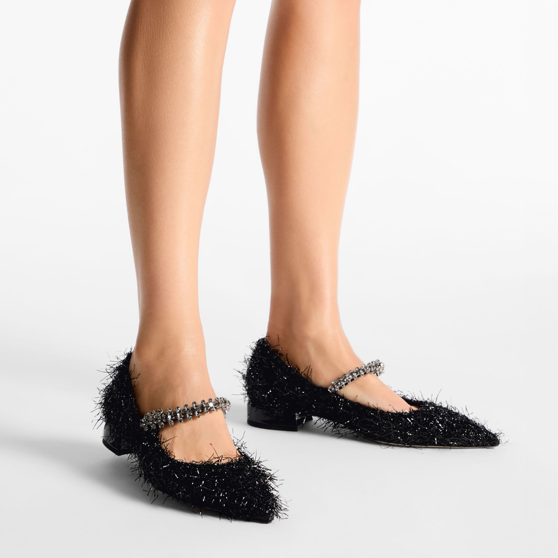 美品✨JIMMYCHOO Bing Flat 35 1/2 ビジュー ミュール Bing Flat | Black Patent Leather Mules with Crystal Strap