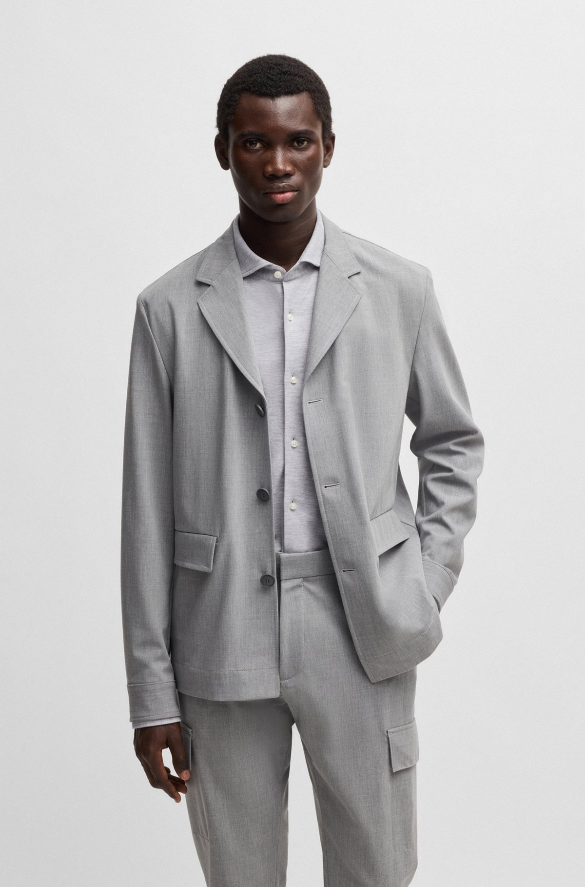 SLIM-FIT SHIRT IN COTTON-PIQUÉ JERSEY - 6