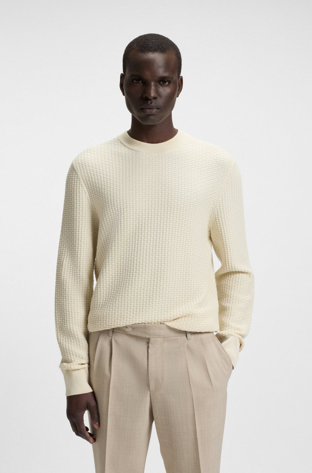 COTTON SWEATER WITH MIXED STRUCTURES - 2