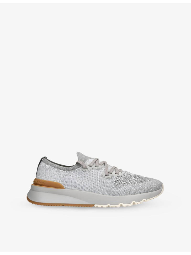 Brand-Embossed Knitted Low-Top Trainers 1