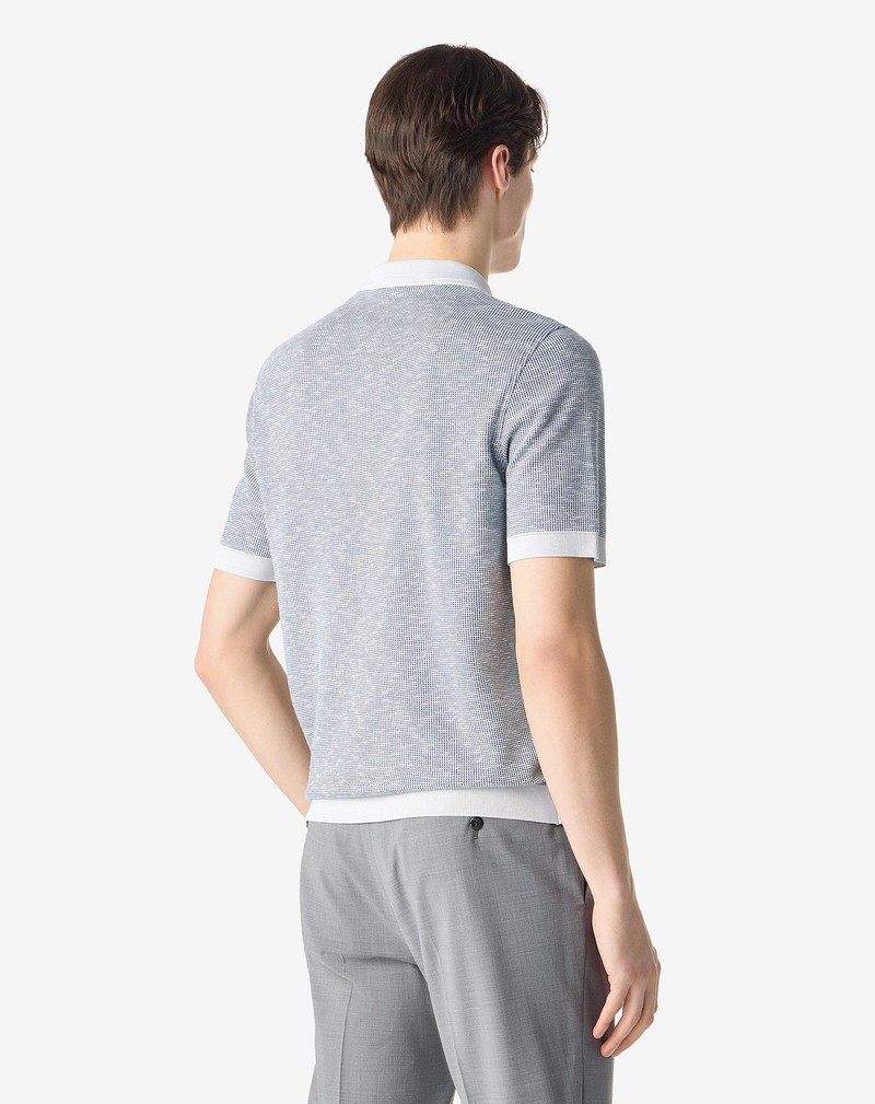Navy blue and white zipped cotton polo shirt 3