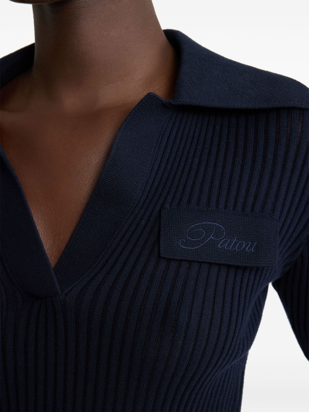 ribbed knit polo top - 4