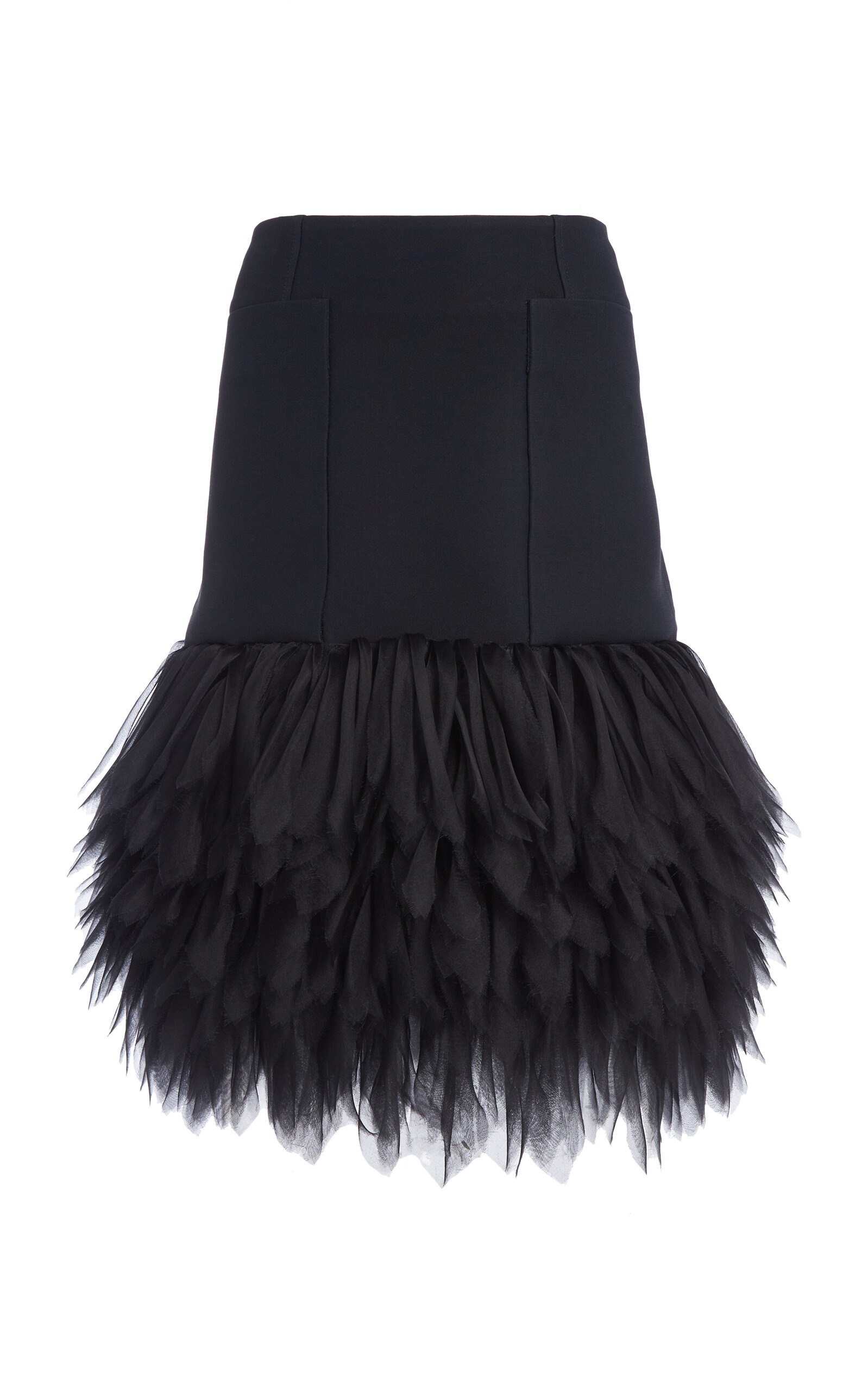Feather-Trimmed Cotton-Silk Midi Skirt black - 1