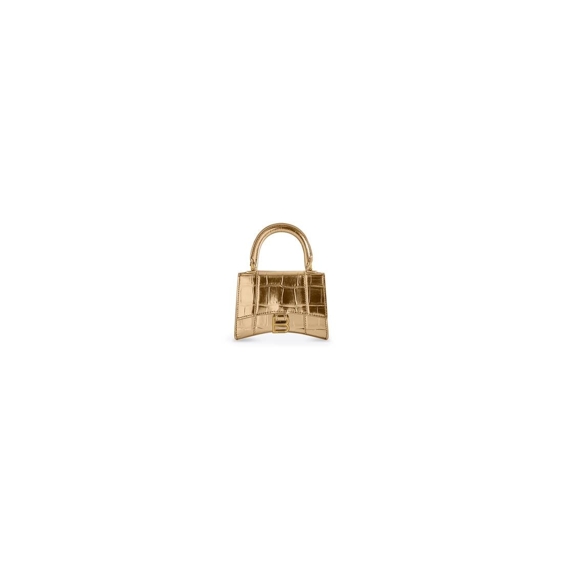 Women's Hourglass Mini Handbag With Chain Metallized Crocodile Embossed in Gold - 1