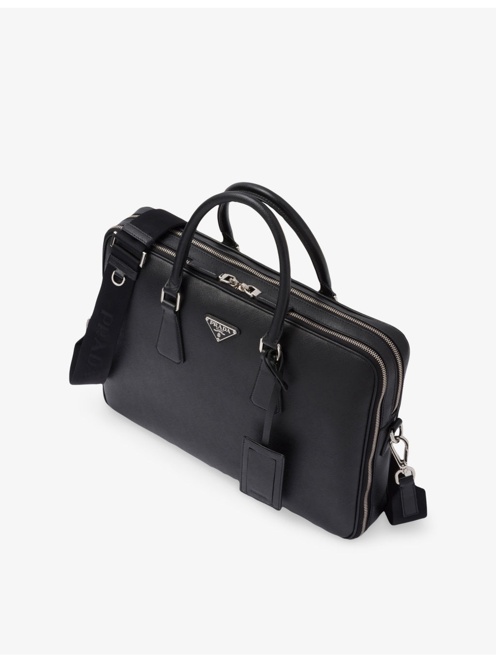 Brand-Plaque Saffiano-Leather Briefcase - 6