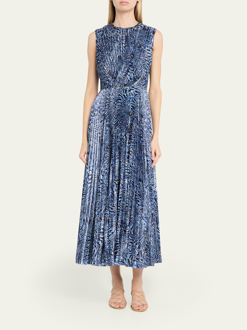 ULLA JOHNSON Malin Pleated Satin Midi Dress outlook