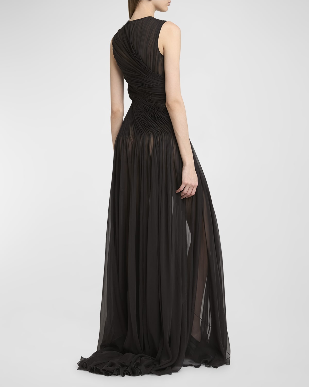 Sleeveless Draped Chiffon Gown - 5