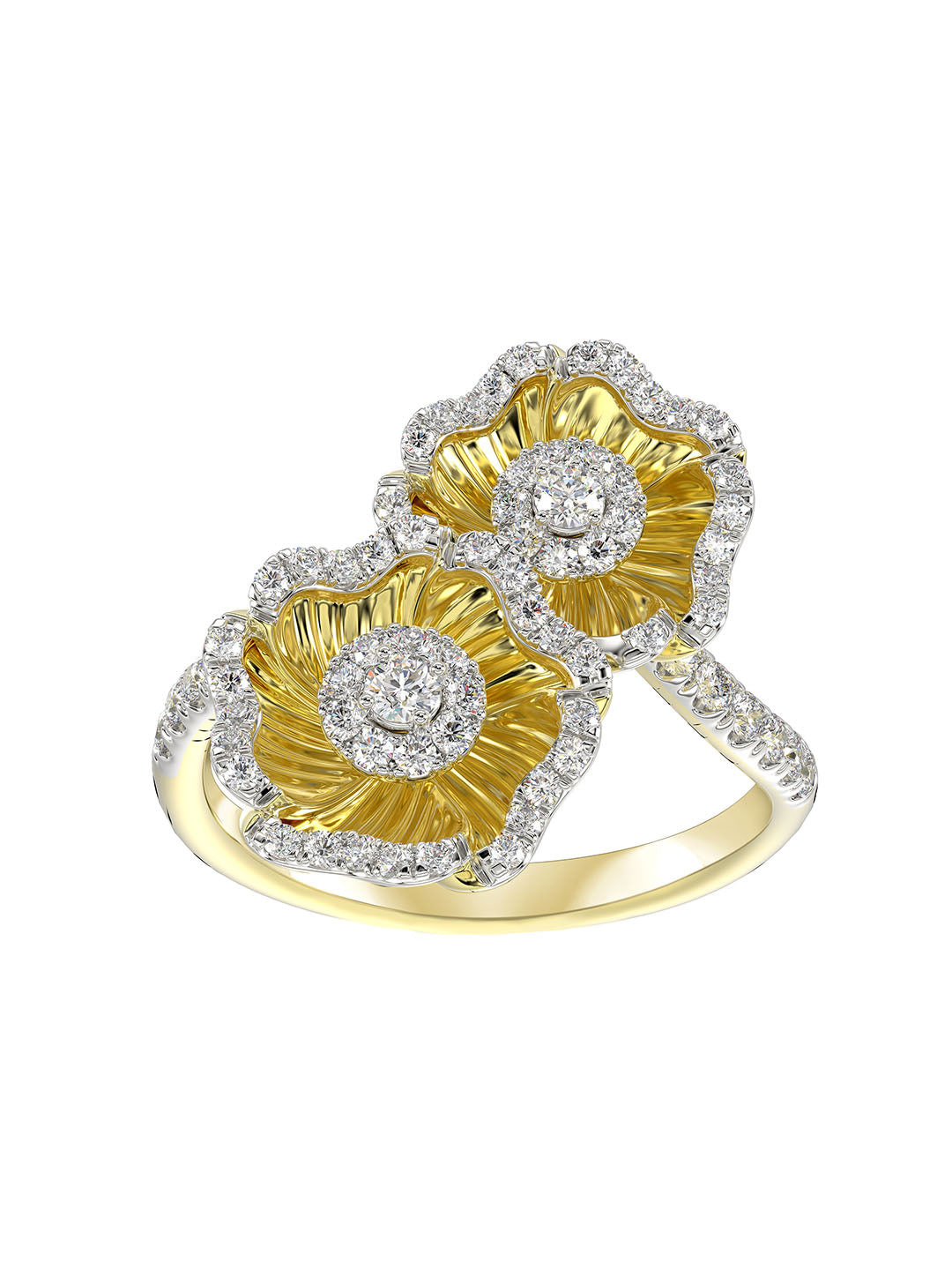 HALO FLOWER YELLOW GOLD RING - 3