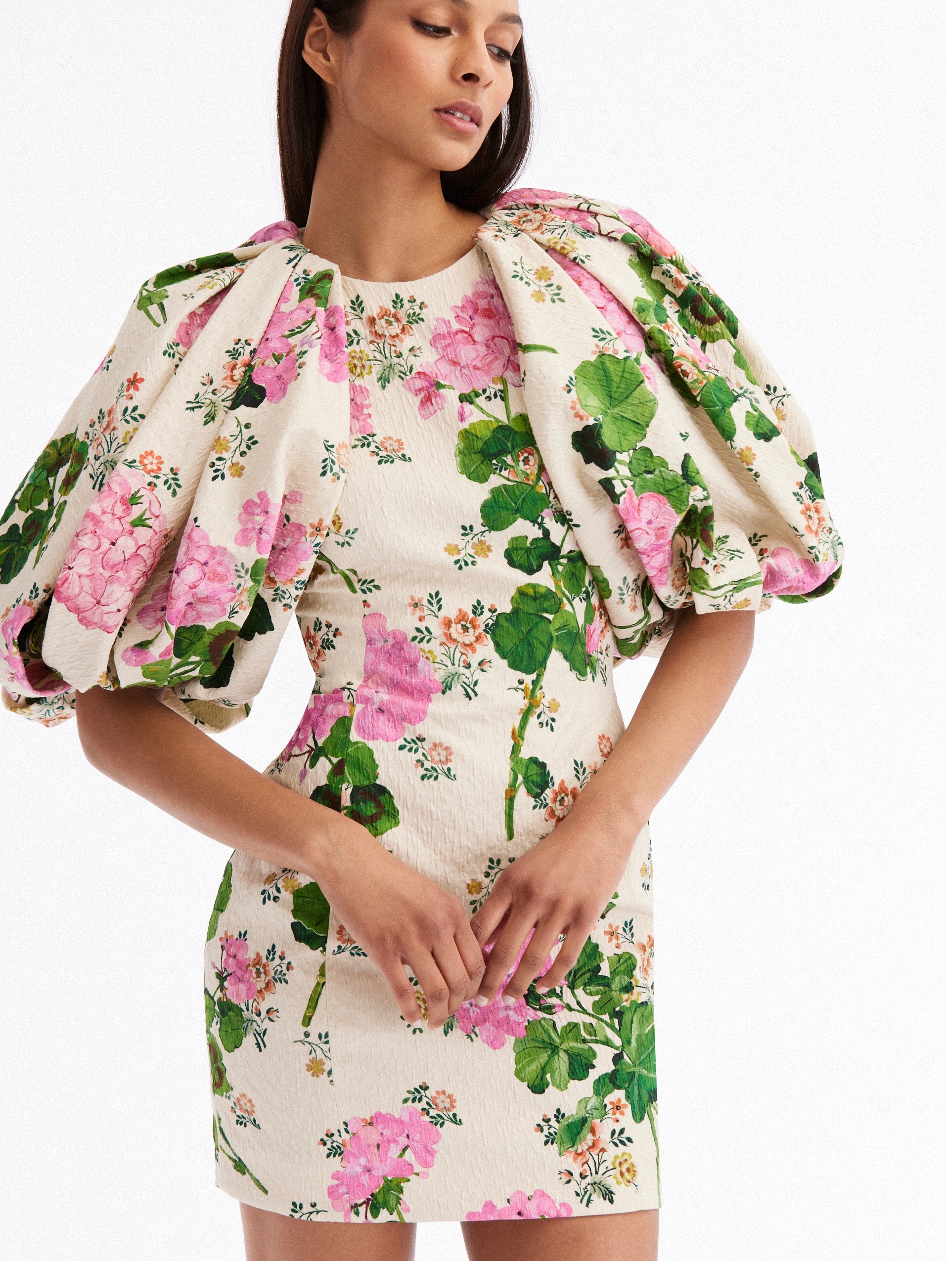 GERANIUM WALLPAPER CLOQUE MINI DRESS - 3