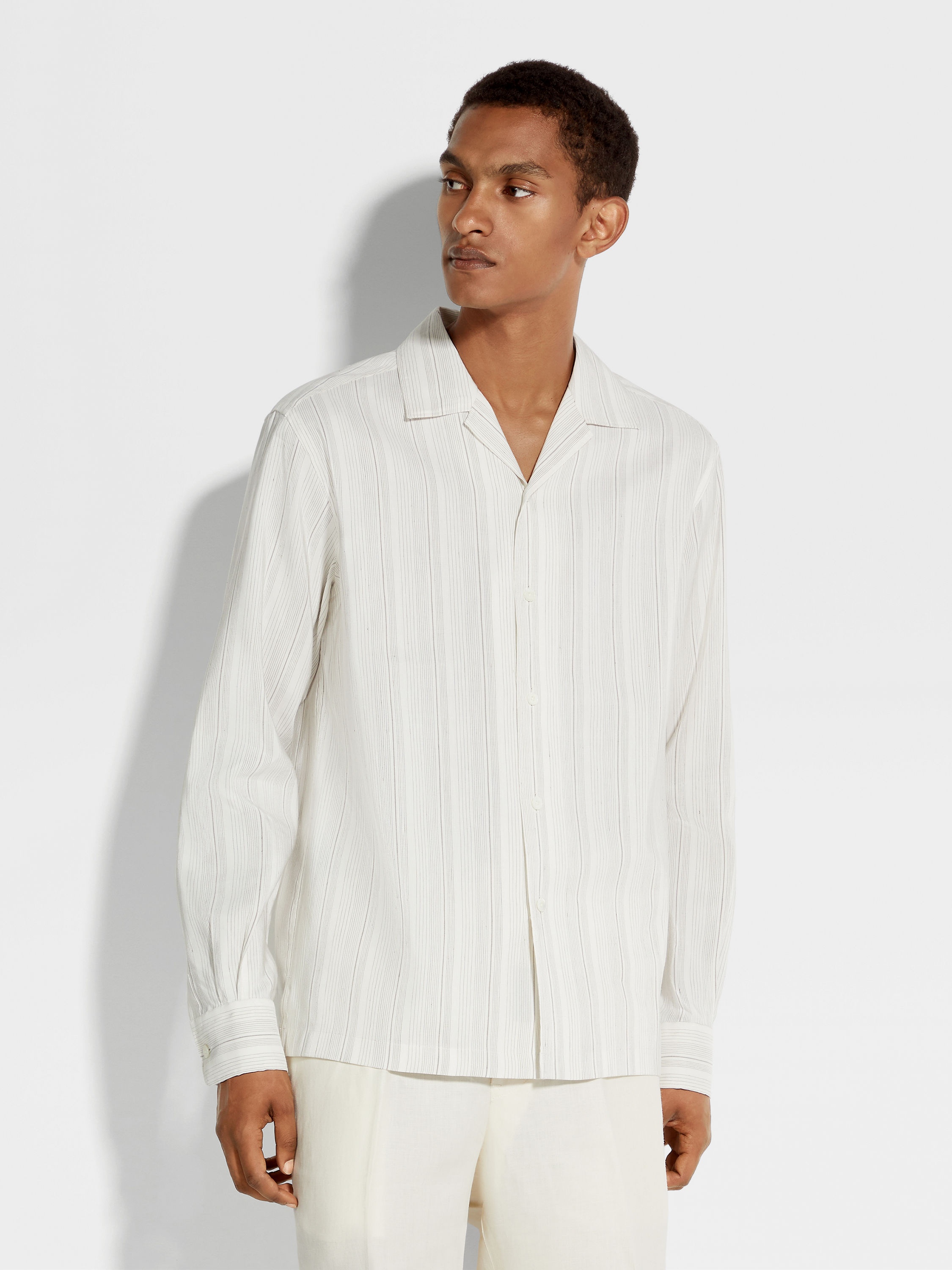 COTTON LINEN AND SILK CROSSOVER BLEND SHIRT - 4