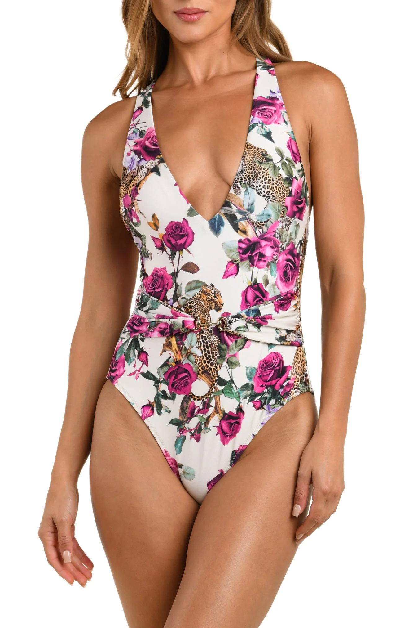 L'AGENCE Rose Leopard One-Piece Swimsuit in White Multi at Nordstrom - 1