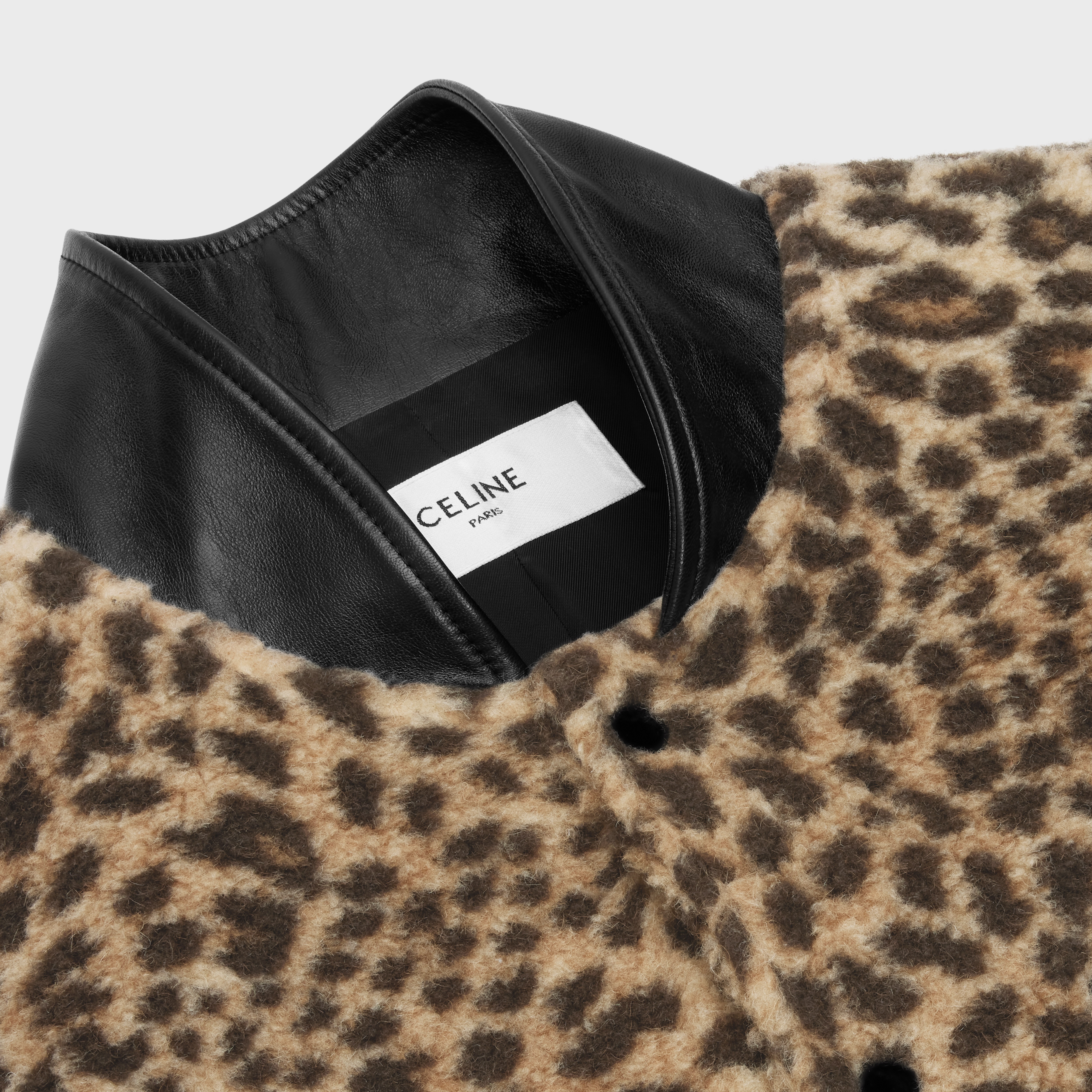 CELINE TEDDY JACKET IN LEOPARD-PRINT FLEECE WITH EMBROIDERED PATCH |  REVERSIBLE