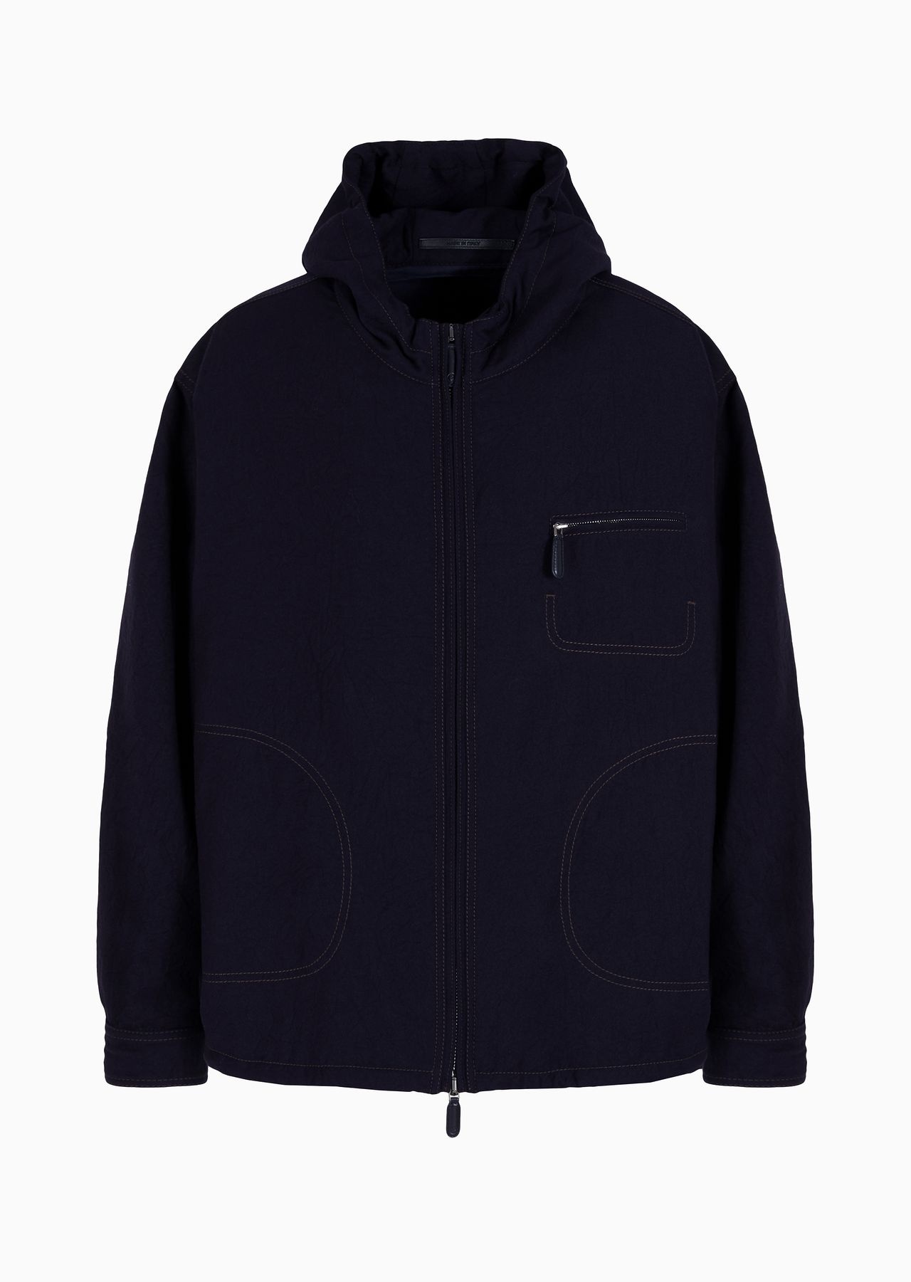 Single-breasted blouson in crinkled wool flannel - 1