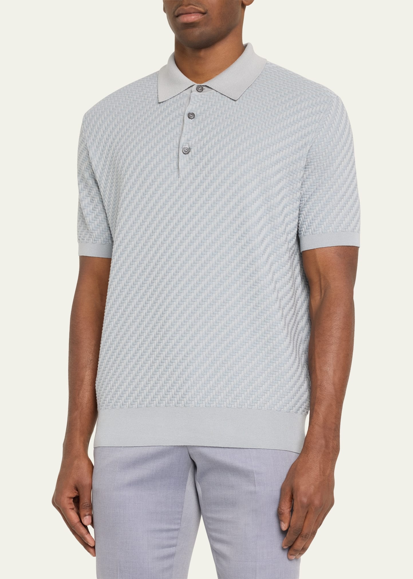 Men's Basketweave Stitch Polo Sweater - 4