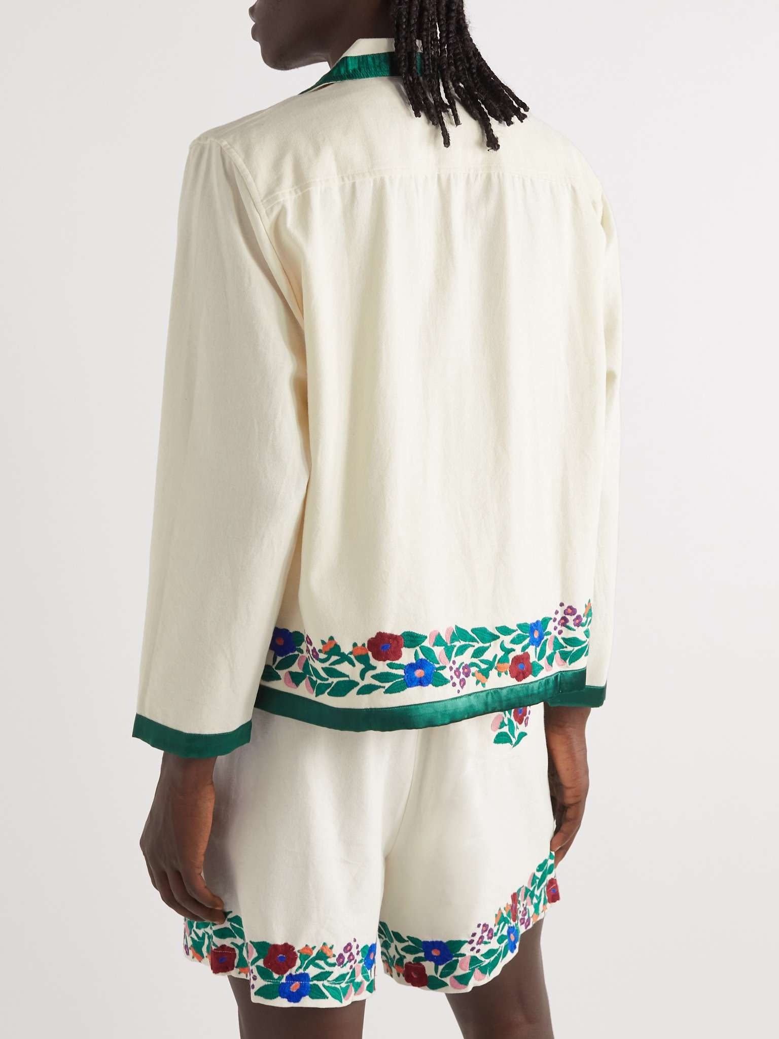 Winter Garden Satin-Trimmed Embroidered Cotton Overshirt - 4