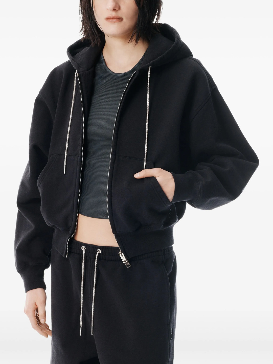 Zip- Up Hoodie With Rhinestone - 5