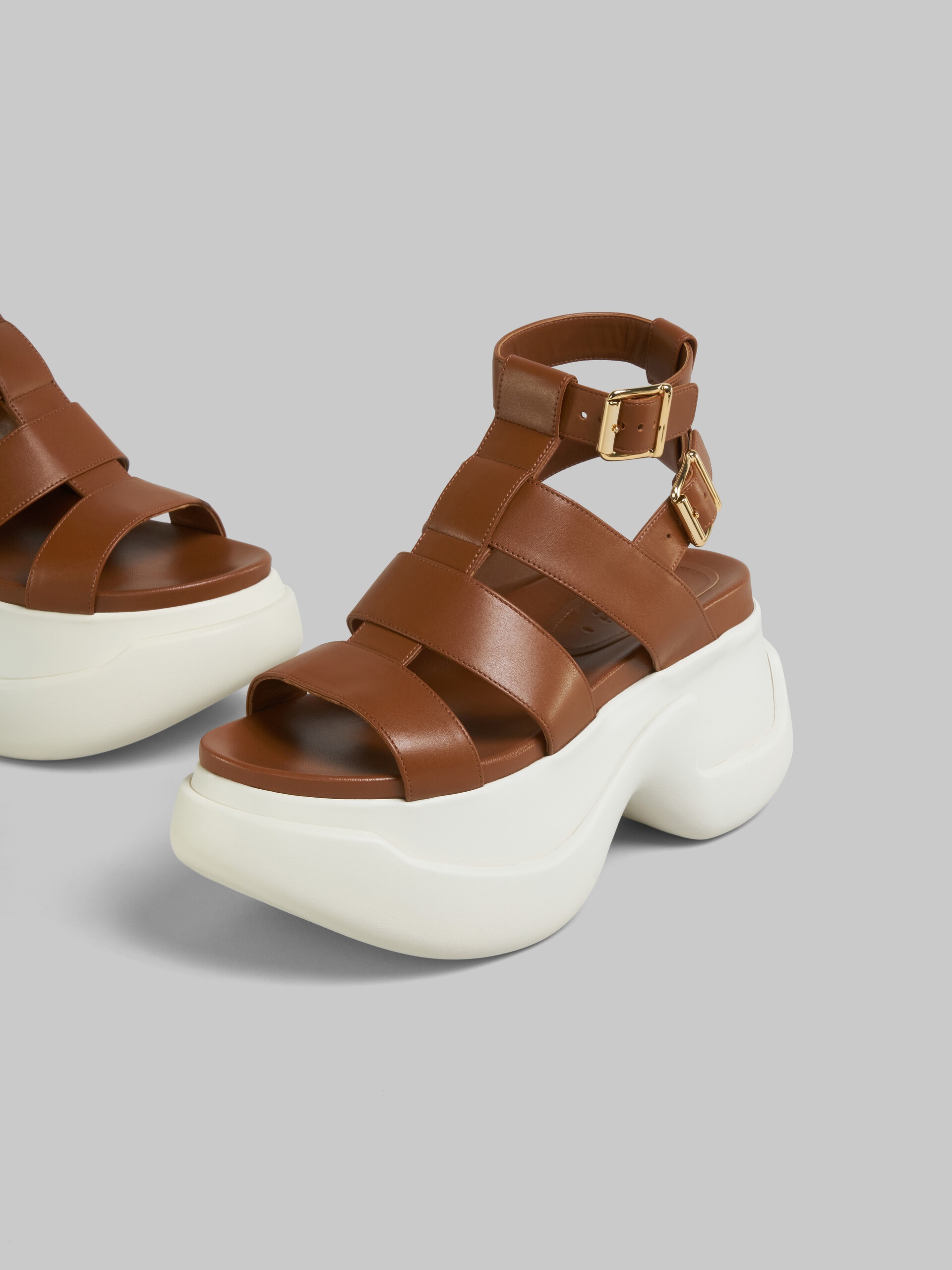 BROWN LEATHER GLADIATOR SANDAL WITH PLATFORM SOLE - 5