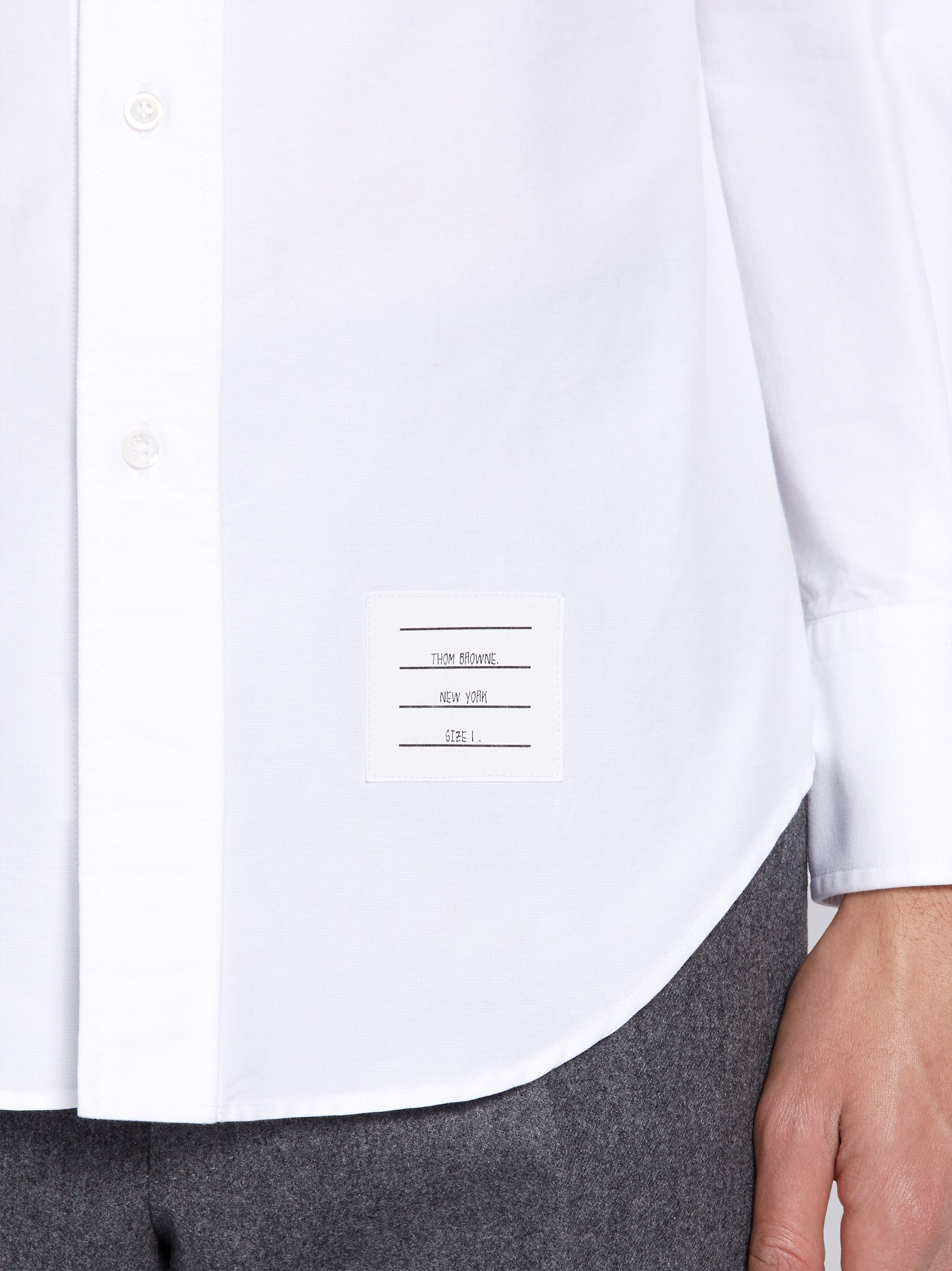 White Cotton Oxford Long Sleeve Satin Weave 4-Bar Shirt - 6