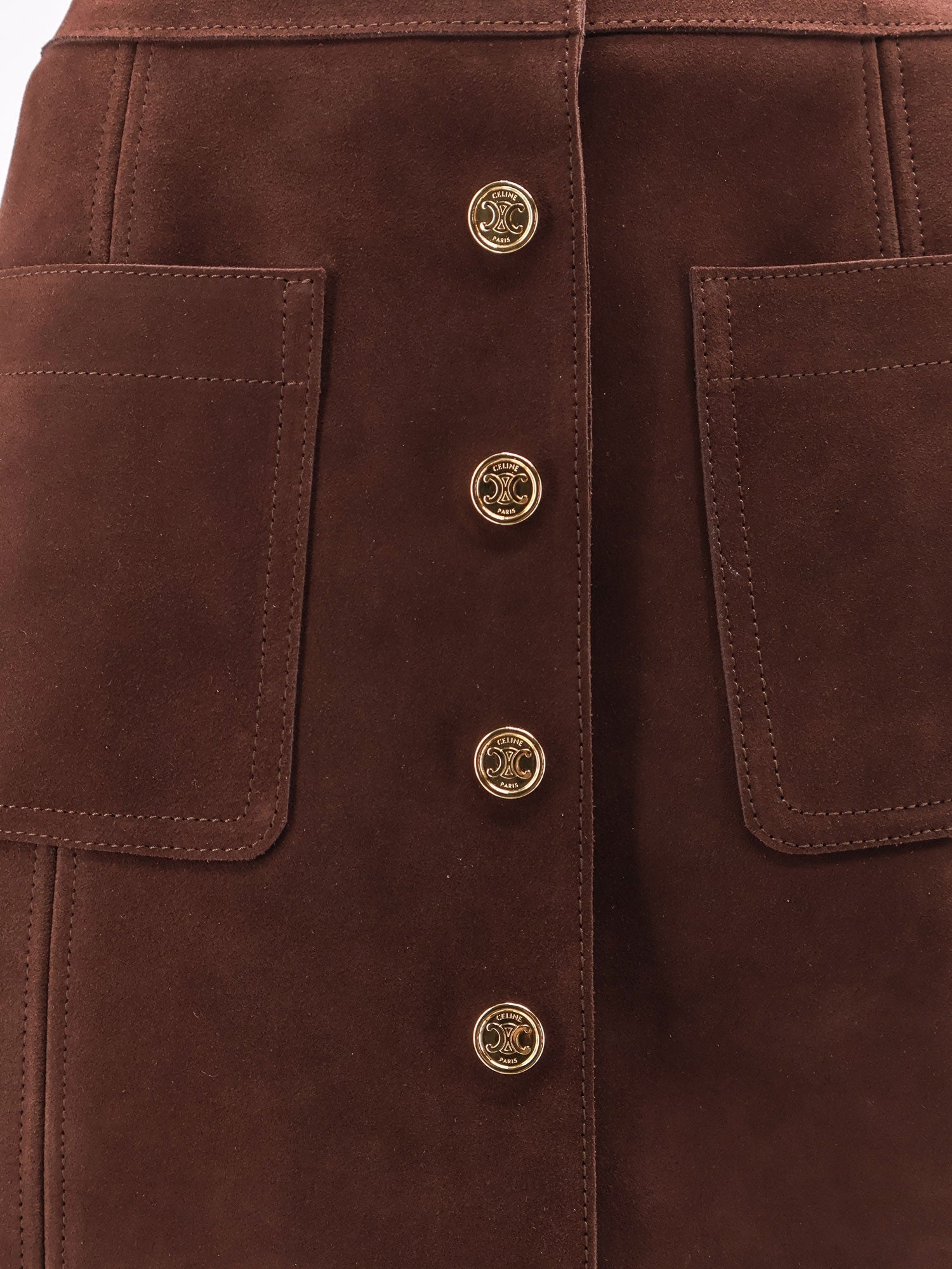 CELINE Celine Suede Skirt With Triomphe Buttons