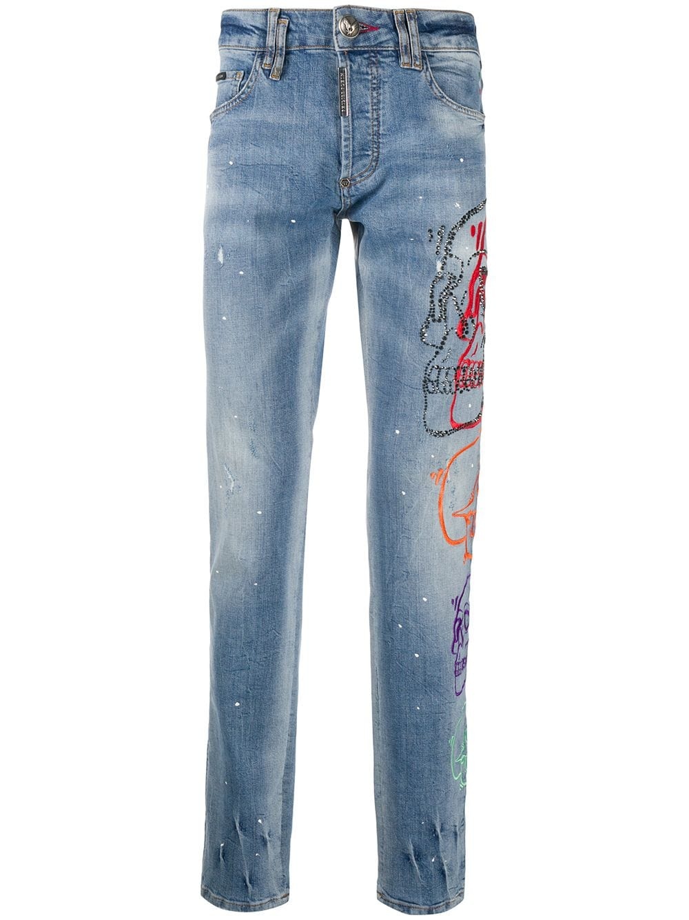 embroidered skull jeans - 1