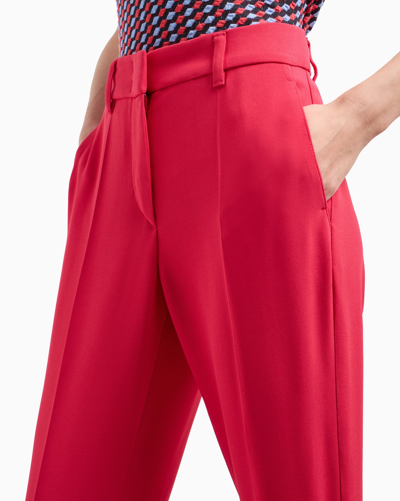 Cady crêpe trousers with belt loops and rib - 5