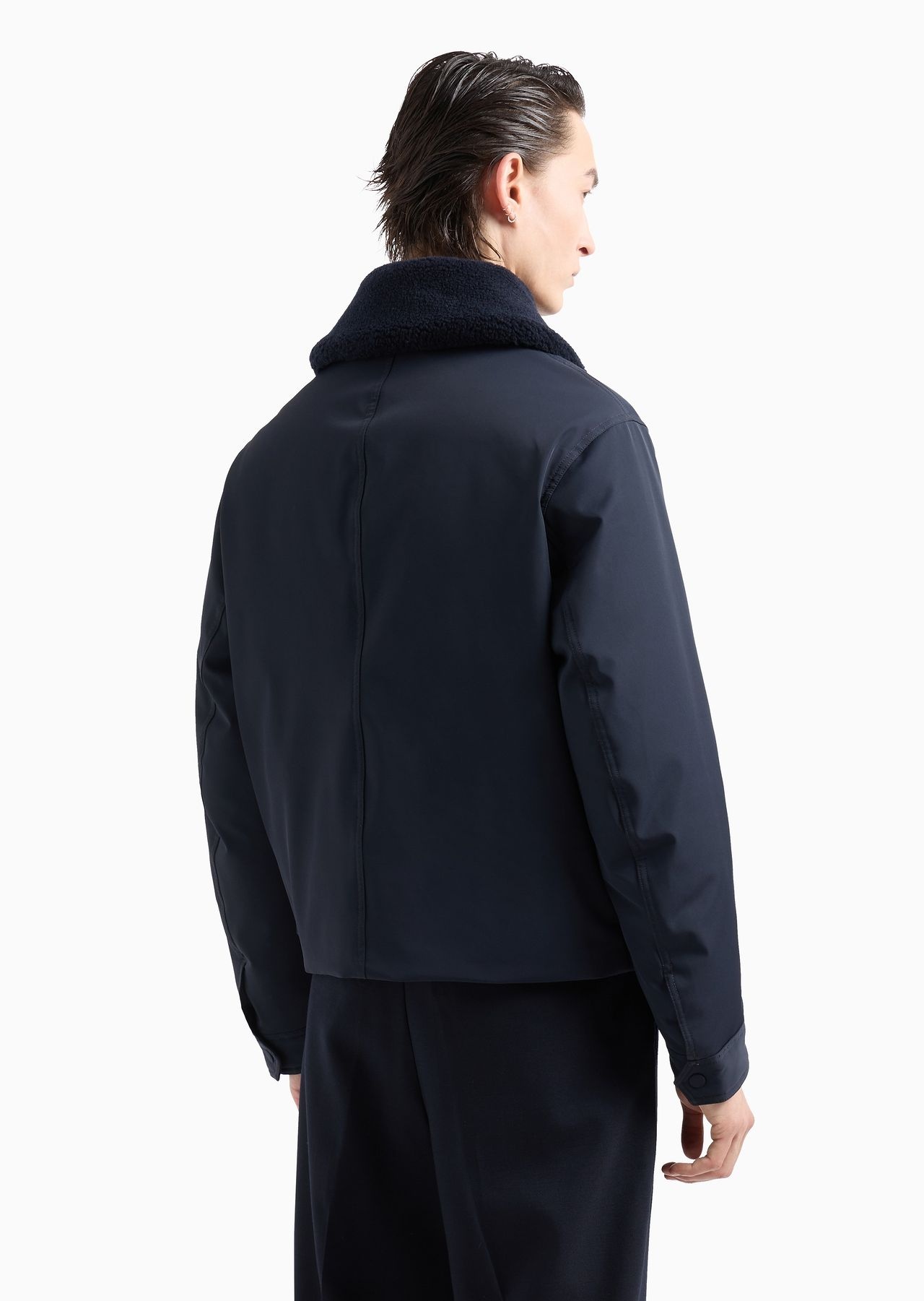 Nylon twill jacket with shearling-effect collar - 3