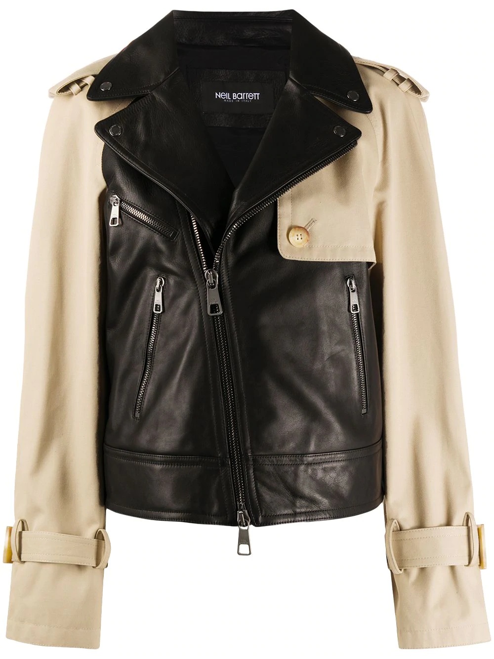 layered-effect leather jacket - 1