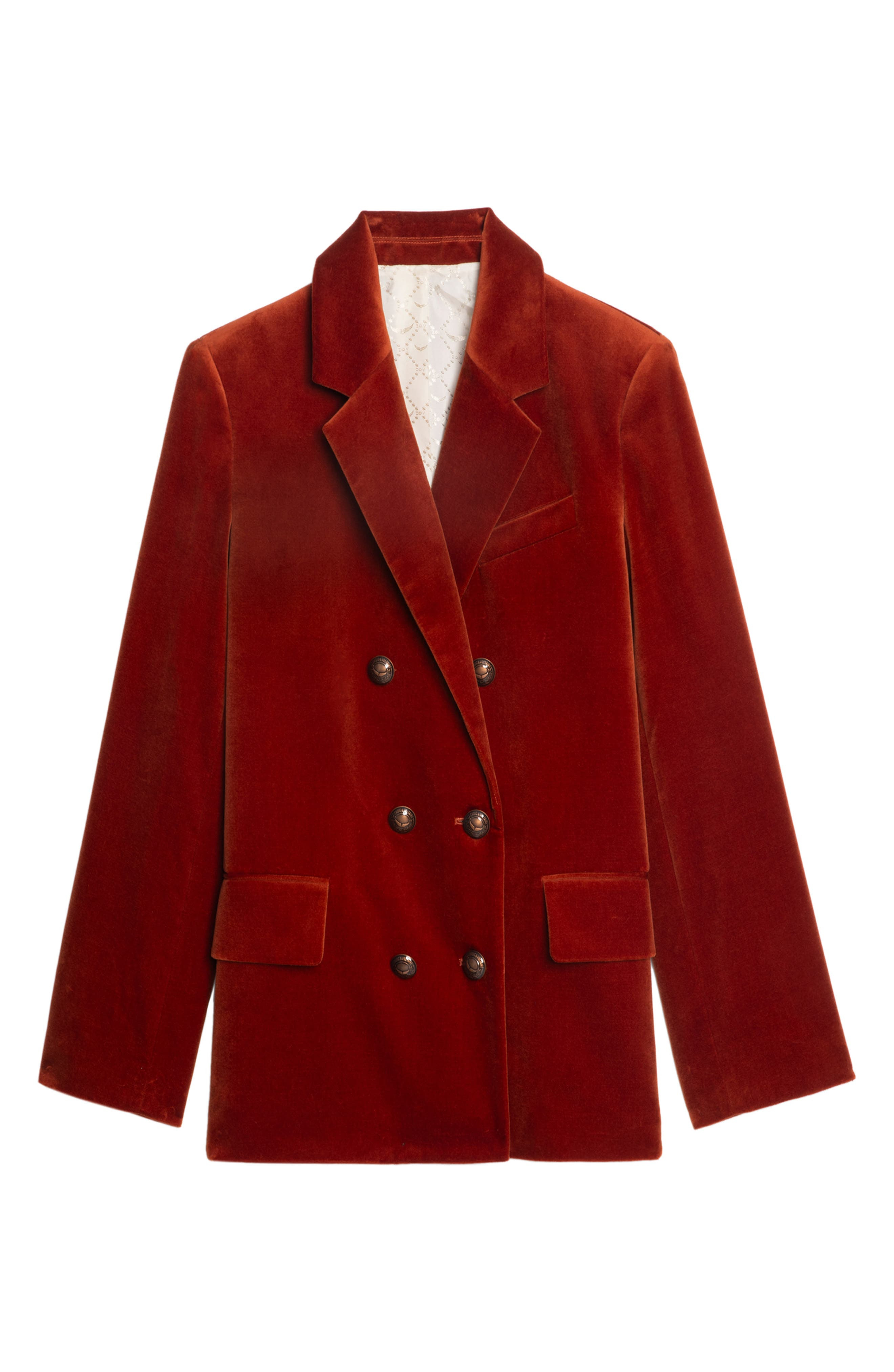 Zadig & Voltaire Vaska Double Breasted Velvet Blazer in Burn at Nordstrom - 5
