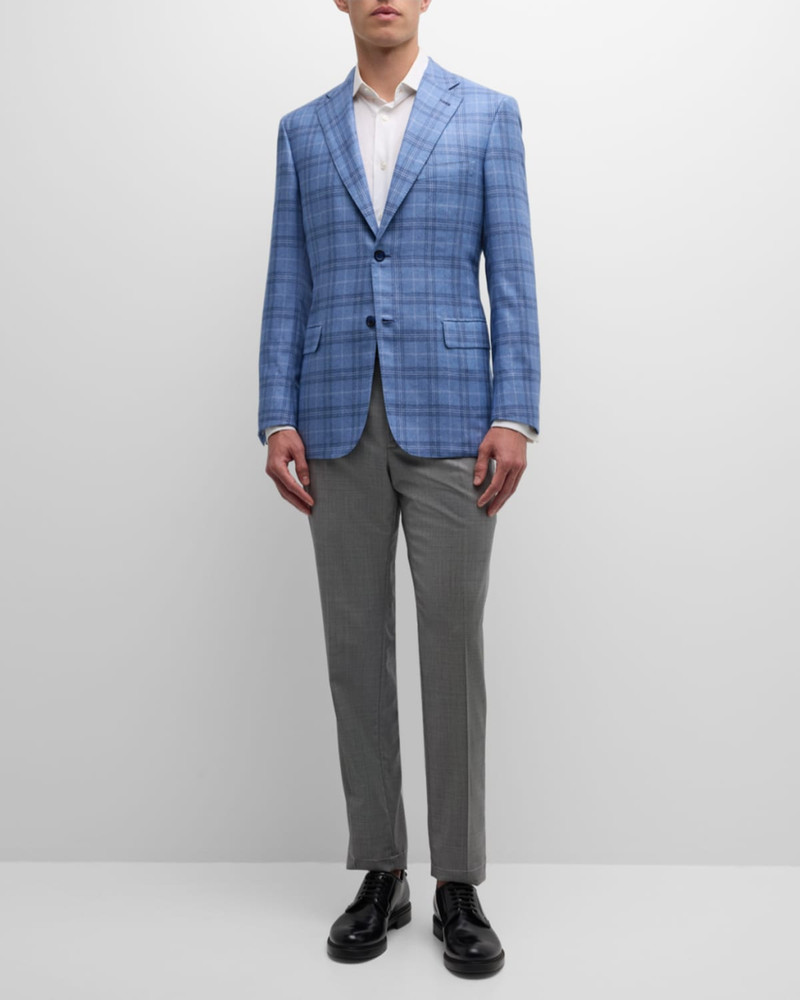 Brioni 남자의 실크 캐시미어 Plaid 스포츠 코트 outlook