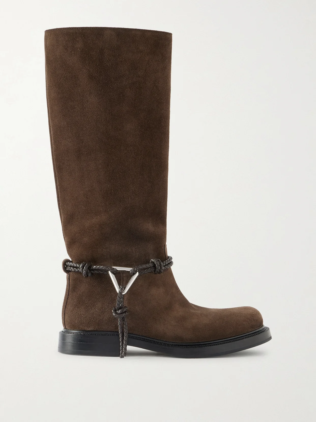 James Intrecciato Leather-trimmed Suede Knee Boots - 1