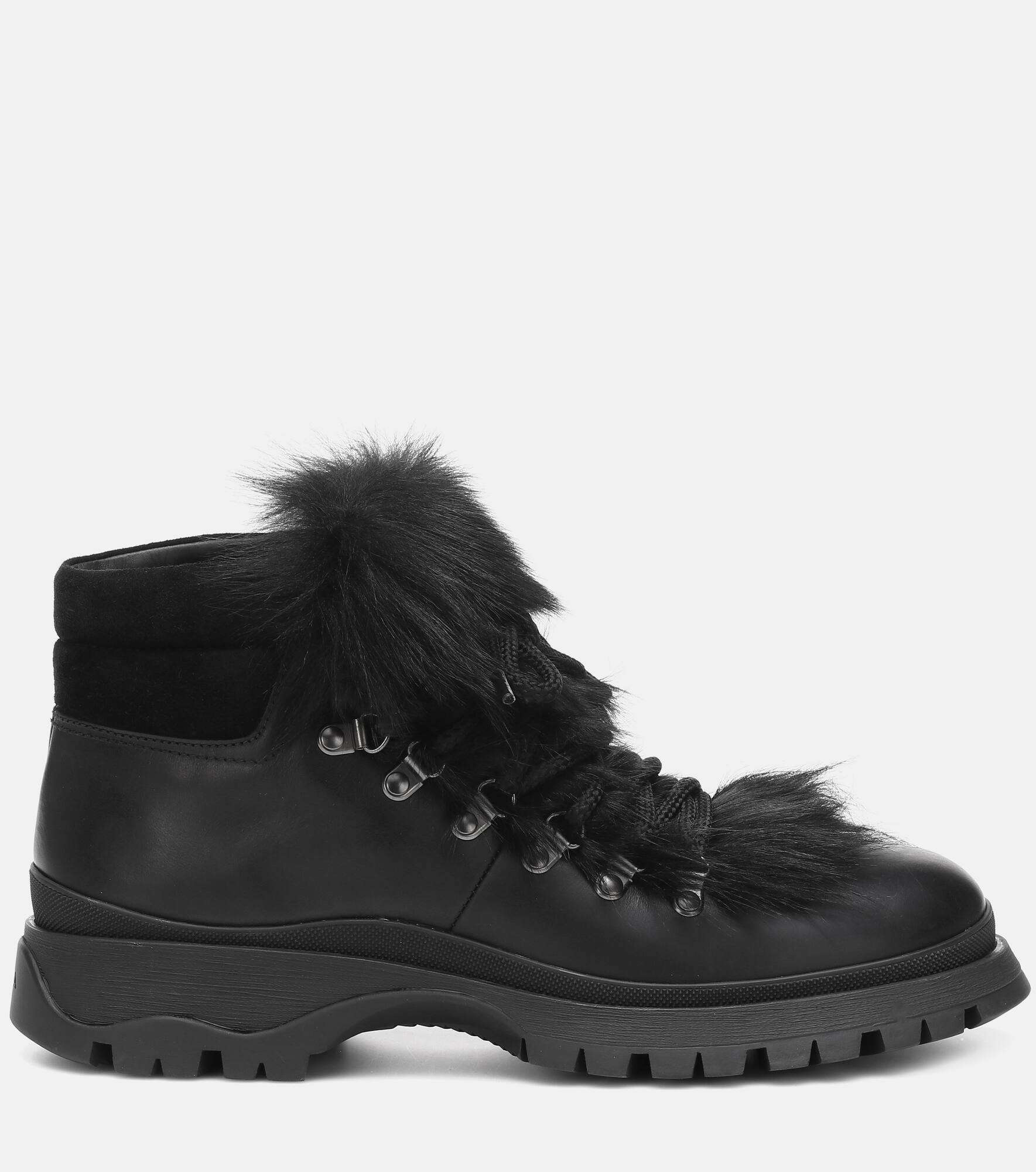 Shearling-trimmed leather ankle boots - 5