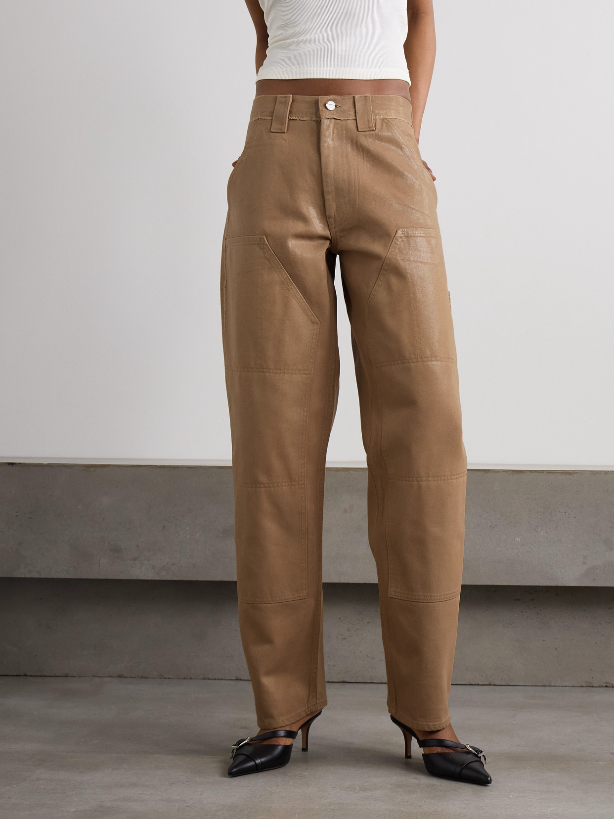 Carpenter Coated Mid-rise Wide-leg Cargo Jeans - 4