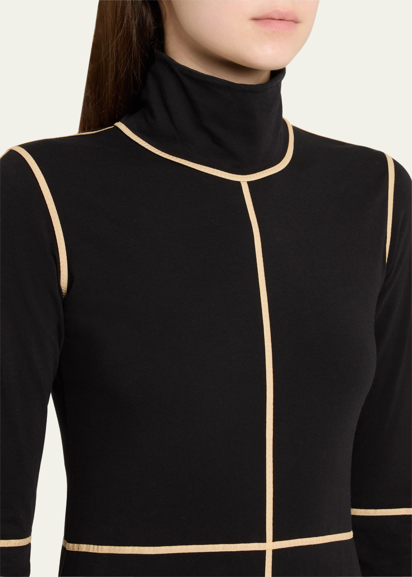 Contrast Seam Turtleneck Maxi Dress - 5