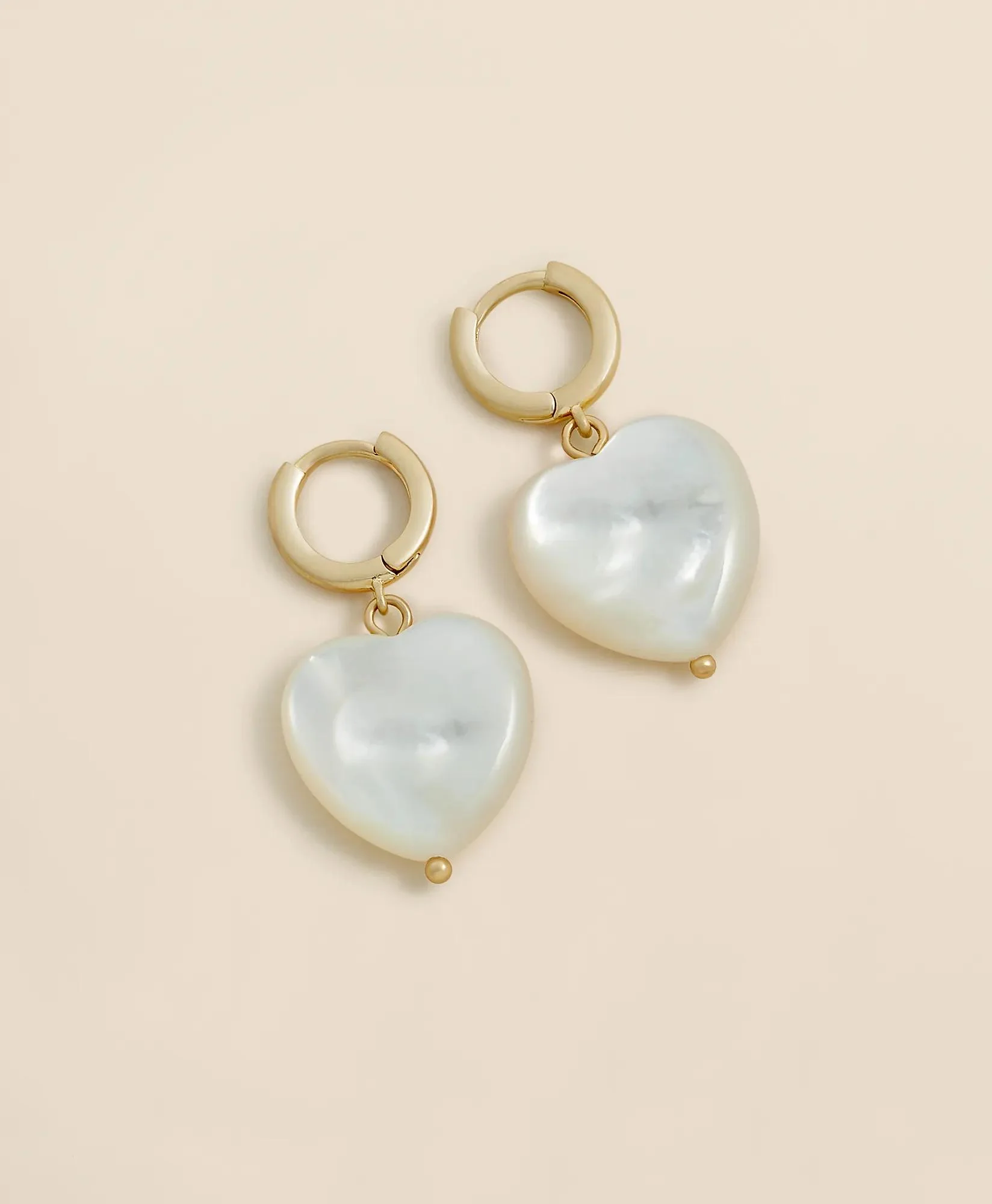 Mother-of-Pearl Gold-Toned Heart Hoop Earrings - 1