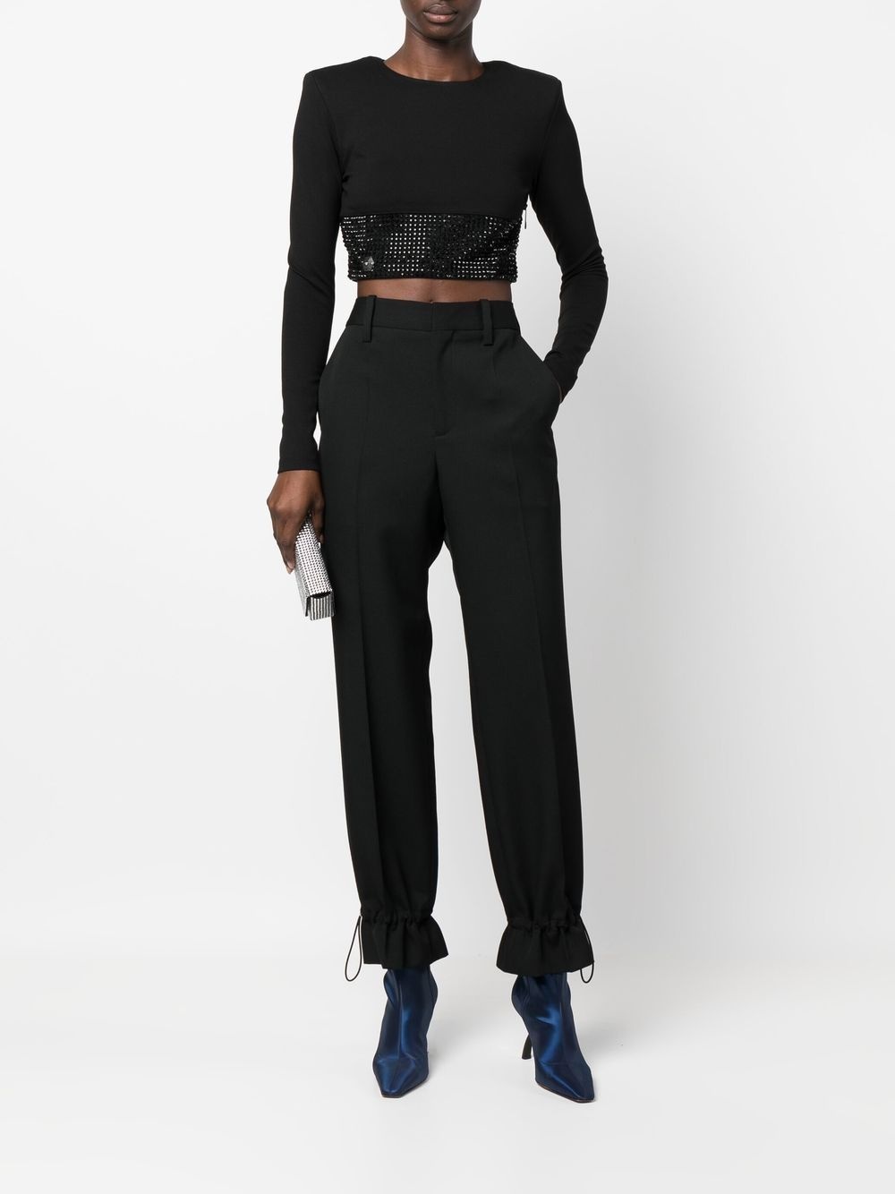 crystal-embellished cropped long-sleeved top - 2
