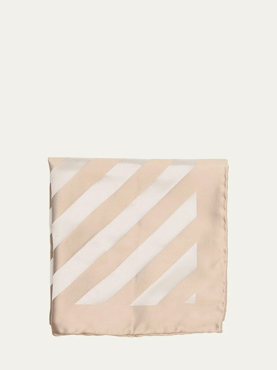 Men's Double-Face Wide Stripe Silk Pocket Square - 1