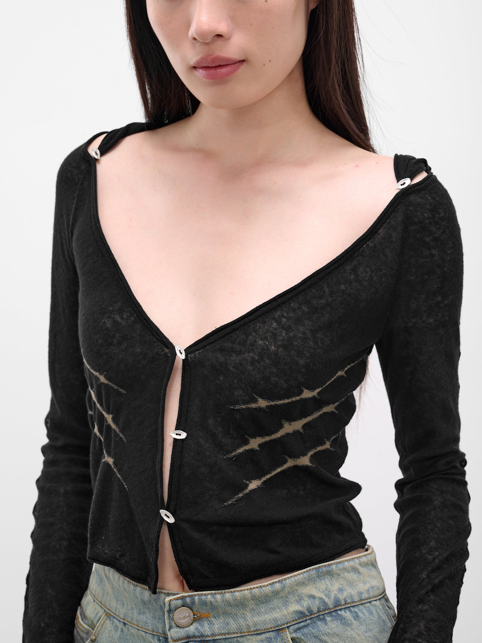 Black Thorn Intarsia Hooded Cardigan - 5