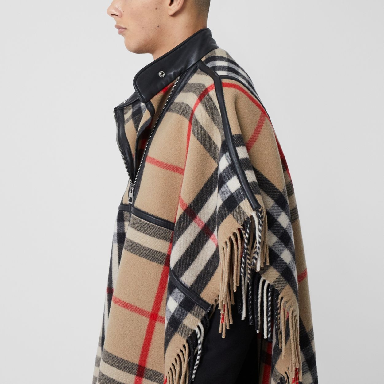 Check Wool Blend Zip-front Cape - 3