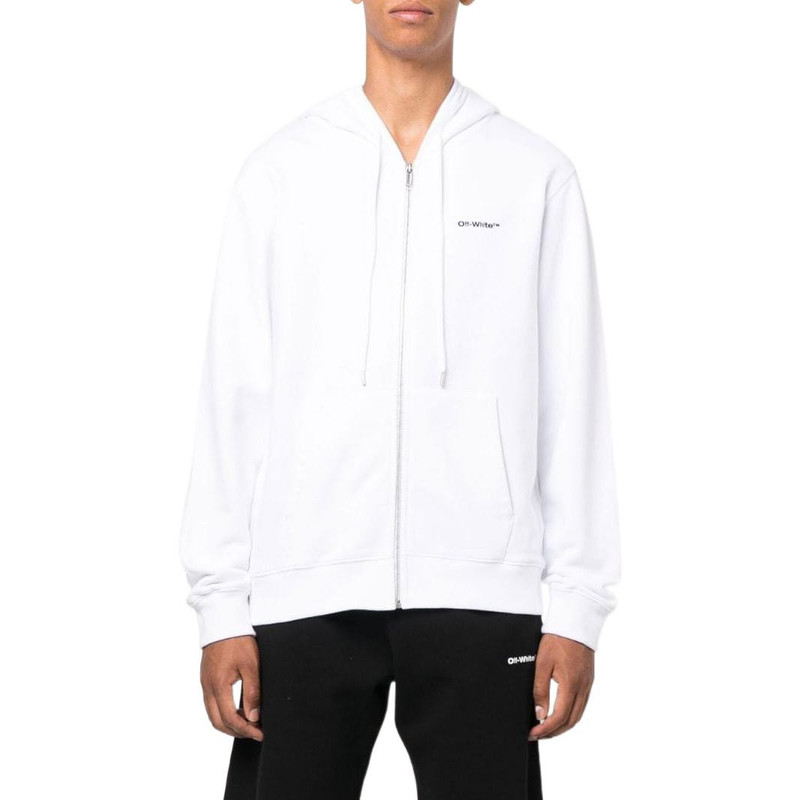 Off-White Men's Off-White SS22 Solid Color Logo Printing Zipper Hooded Long Sleeves Version White Jacket OMBE0 outlook