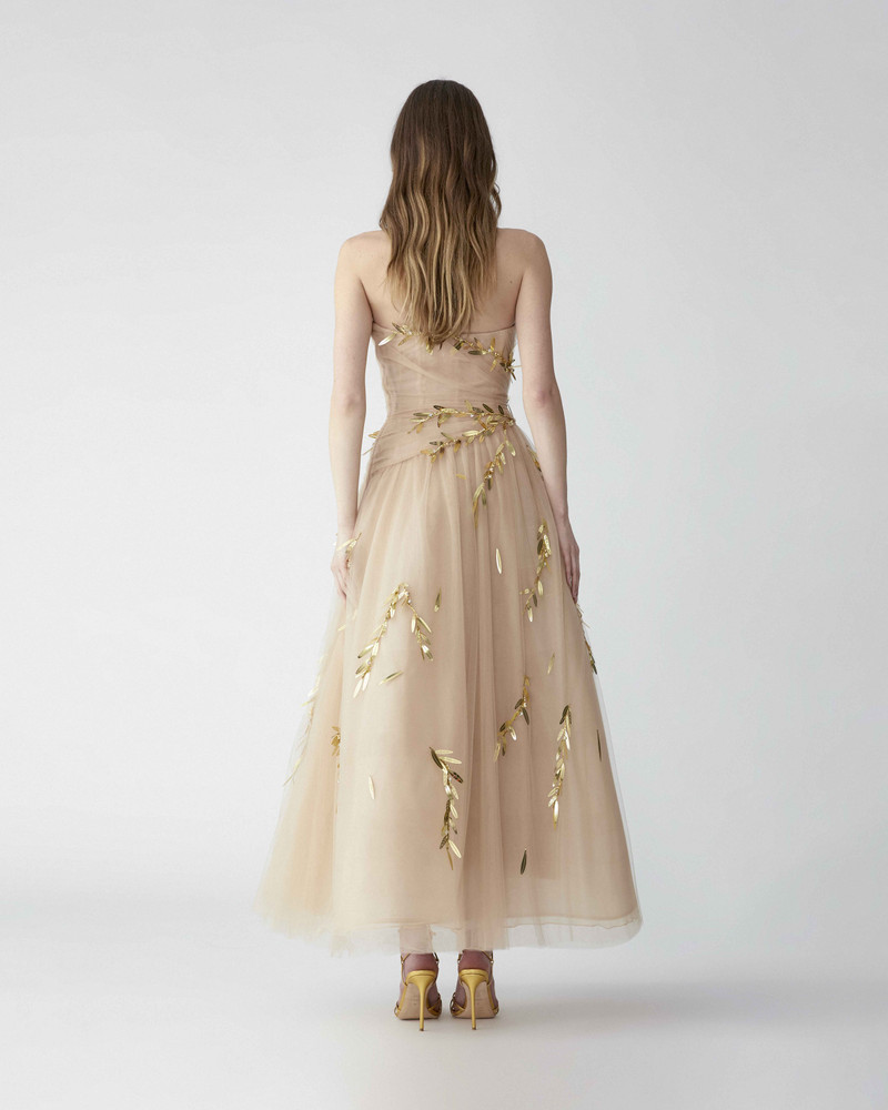 Embroidered Tulle Strapless Midi Dress 3