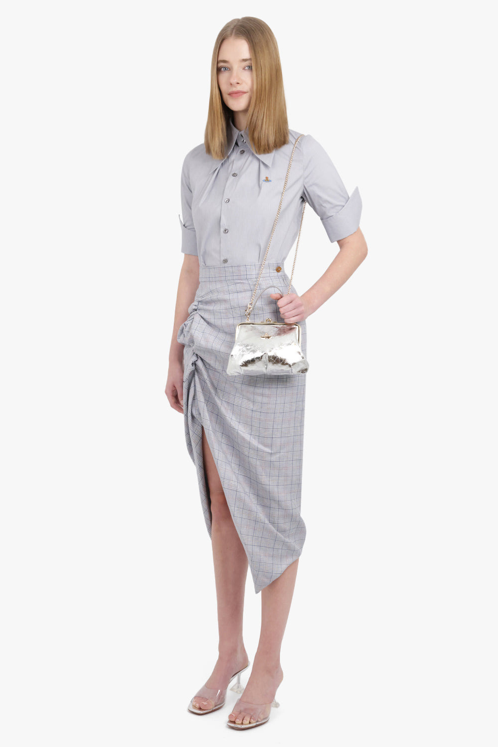 SIDE PANTHER PRINCE OF WALES CHECK PRINT SKIRT | GREY - 2