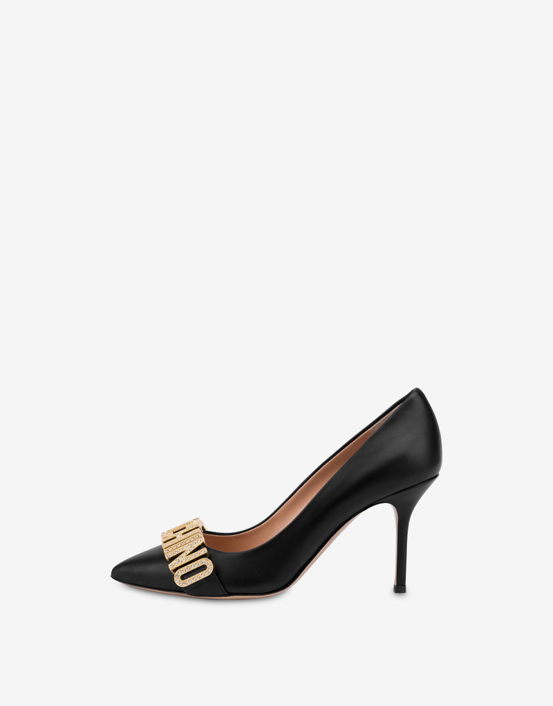 CALFSKIN CRYSTAL LOGO PUMPS 2