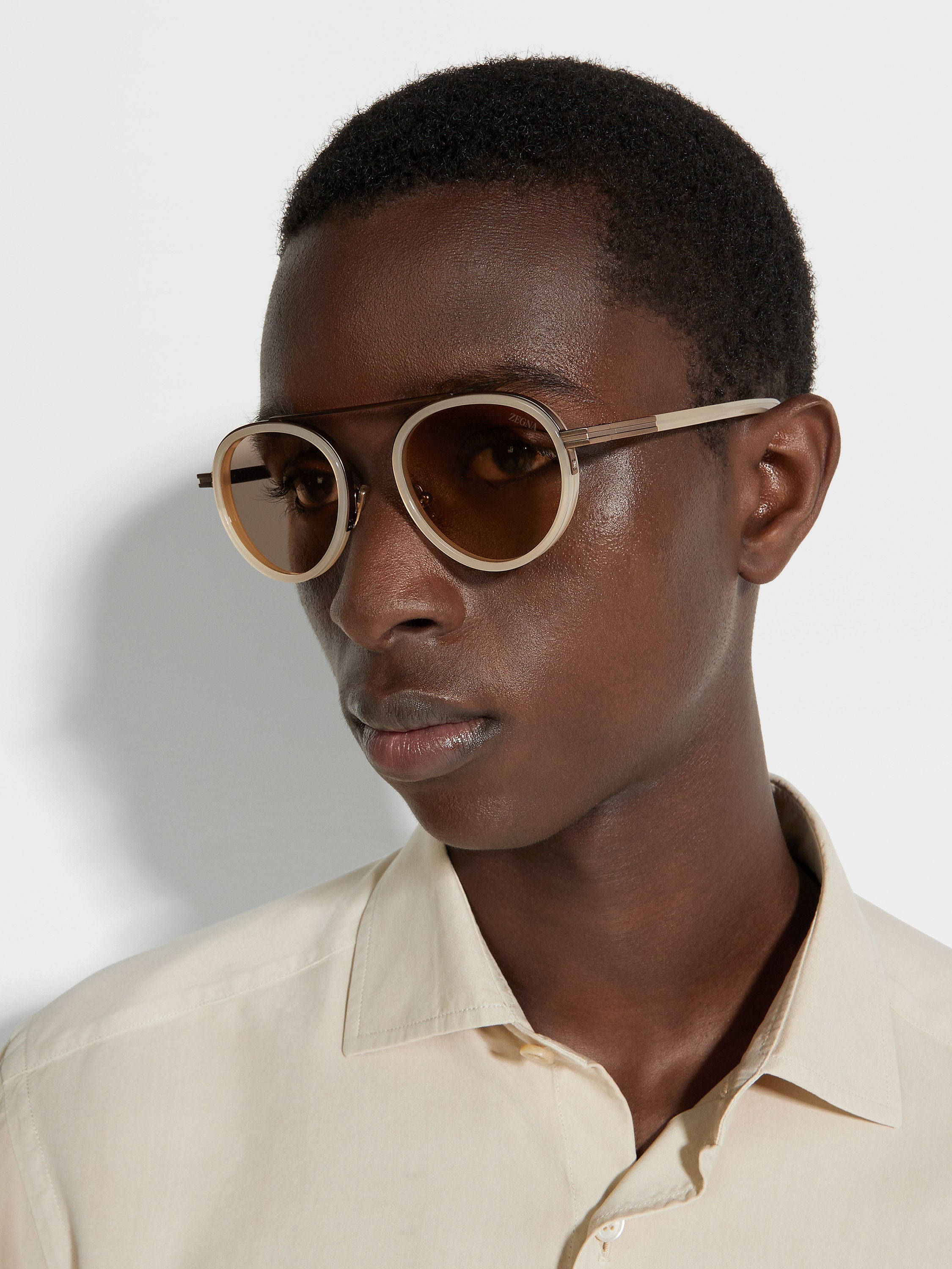 BEIGE ORIZZONTE II ACETATE AND METAL SUNGLASSES - 4