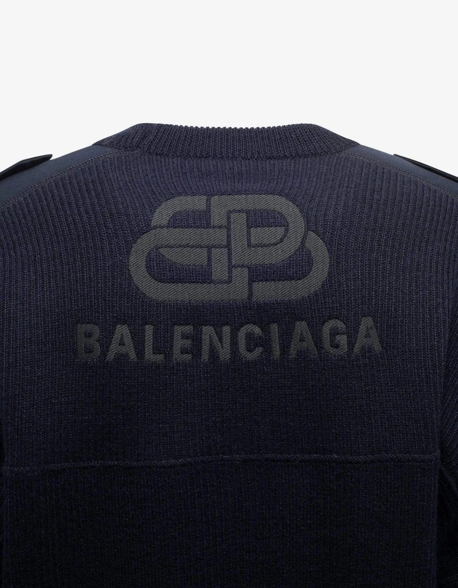 Balenciaga Navy Blue Logo Panelled Sweater - 4