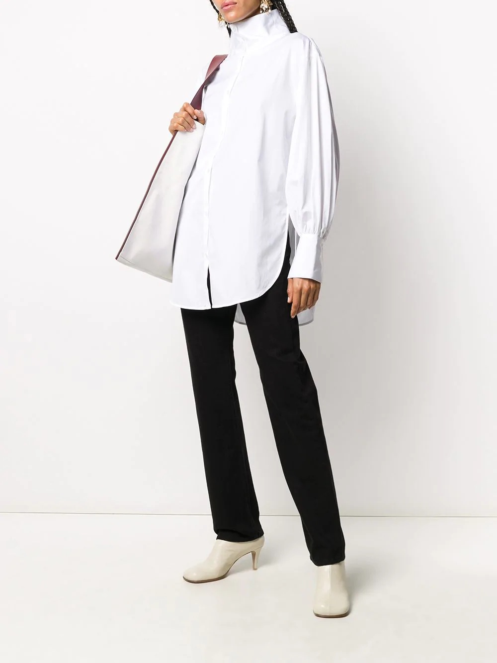 oversized high neck buttoned shirt - 2