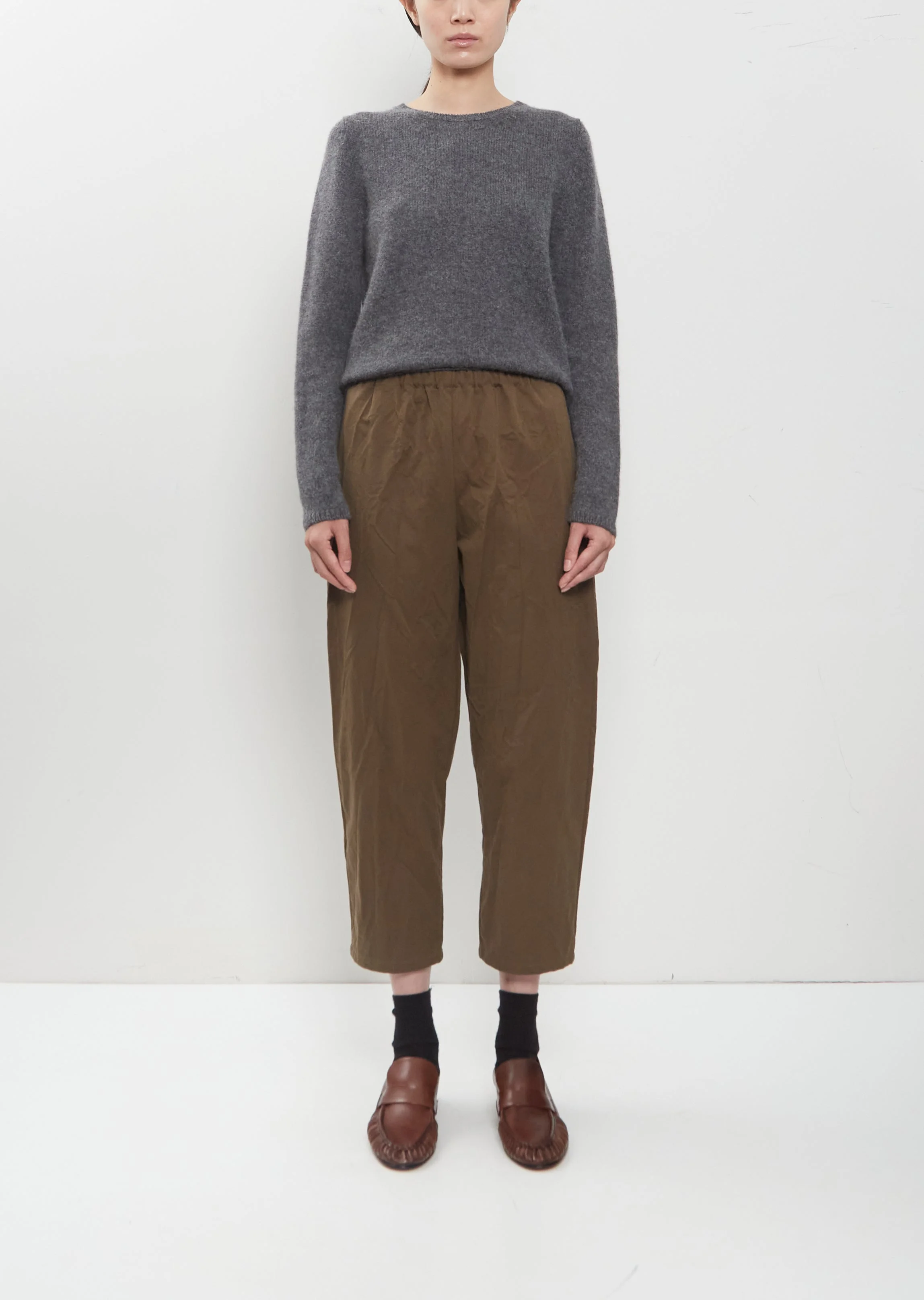 Crinkle Cotton Tapered Cropped Pants - 1